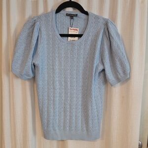 Adrianna Papell Light Blue Textured Knit Top